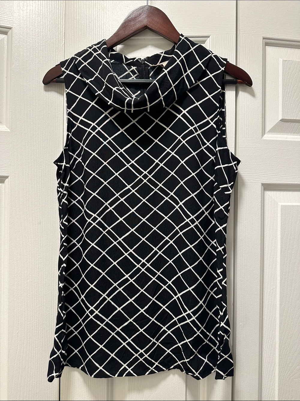 Banana Republic Black & White Geometric Cowl Neck Sleeveless Top